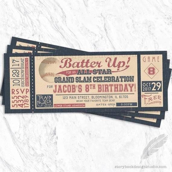 Baseball Ticket Invitation Template Free Fresh Baseball Birthday Invitations Baseball Tickets Stubs