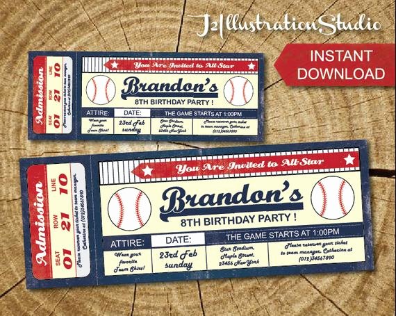 Baseball Ticket Invitation Template Free Luxury Instant Downlod Baseball Ticket Invitation Printable Kid