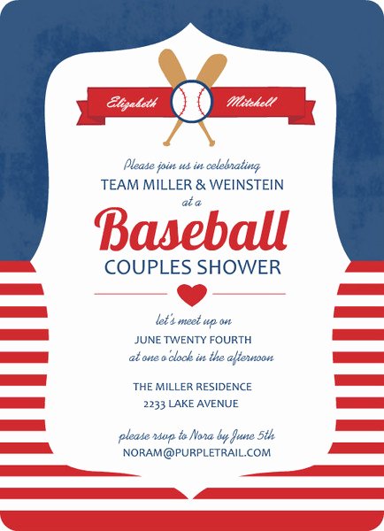 Baseball Ticket Invitation Template Free New Blue and Red Striped Baseball Couples Shower Invitation