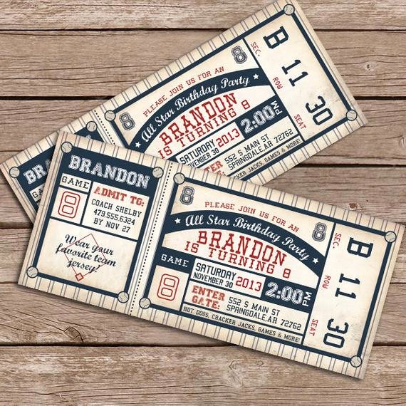 Baseball Ticket Invitation Template Free Unique Baseball Invitation Diy Printable or Printed by