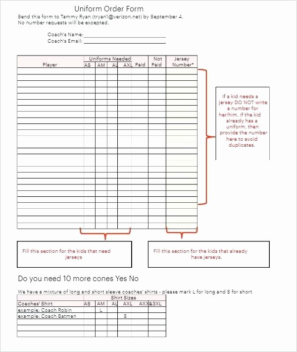 Baseball Uniform order form Template Unique Template Employee Uniform form order School Request Sample