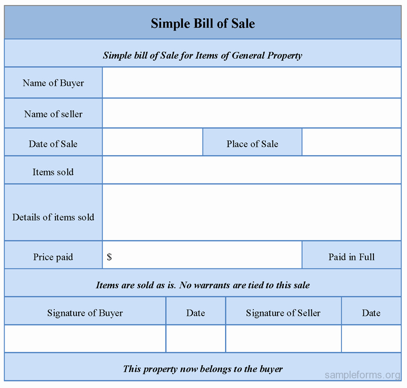 Basic Bill Of Sale Lovely Simple Bill Of Sale Sample forms
