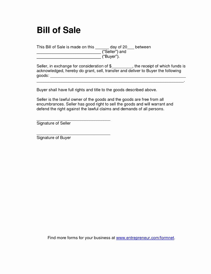 Basic Bill Of Sale Unique Bill Sale form