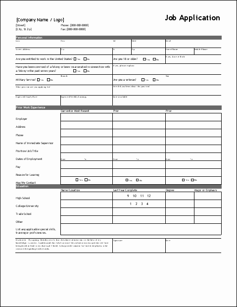 Basic Job Application Awesome Free Job Application form Template