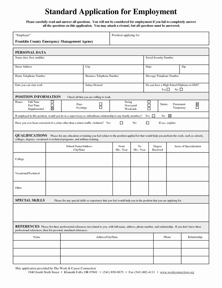 Basic Job Application Elegant Standard Job Application form