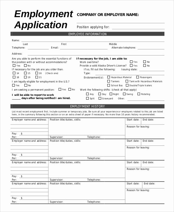 Basic Job Application Fresh Sample Employment Application 9 Examples In Word Pdf
