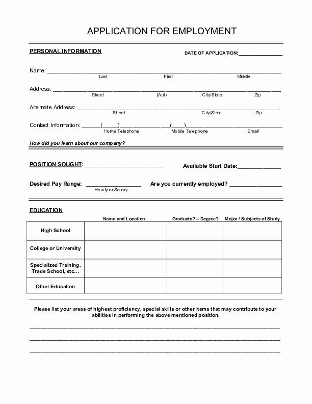 Basic Job Application Luxury Basic Job Application Printable