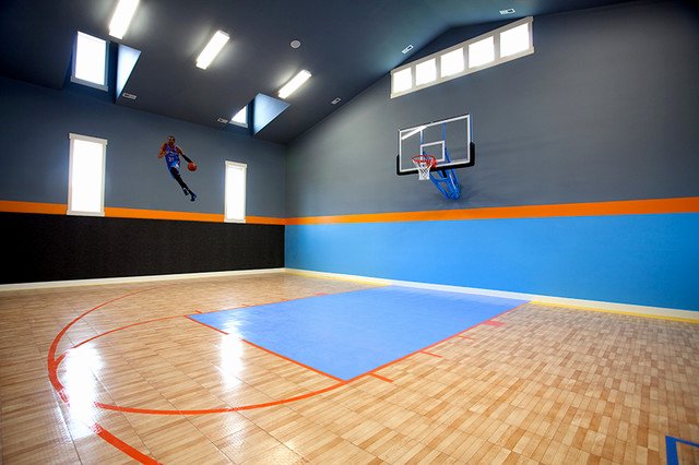 Basketball Half Court Rug Inspirational Indoor Basketball Court Transitional Home Gym Salt