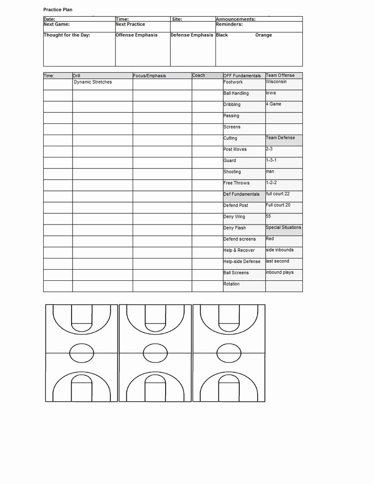 Basketball Practice Schedule Template Unique Basketball Practice Plan Template Sample