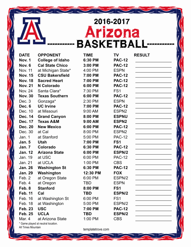 Basketball Schedule Template Best Of Printable 2017 2018 Florida Gators Basketball Schedule