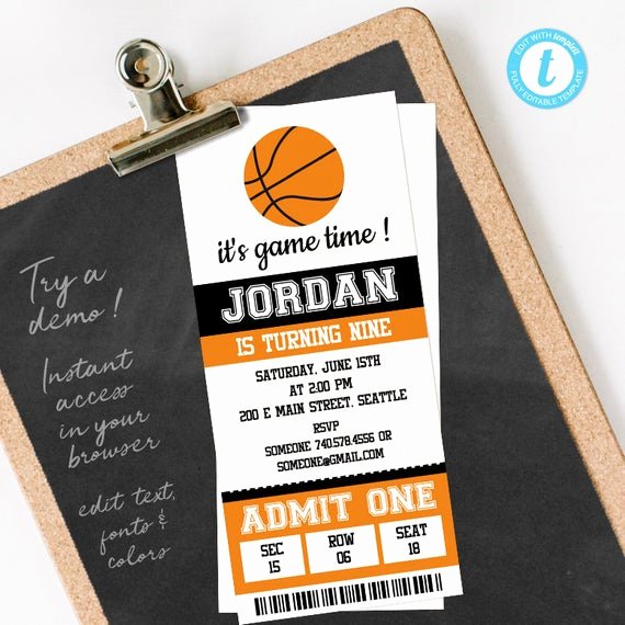 Basketball Ticket Invitation Template Free Beautiful Basketball Ticket Invitation Template Basketball Birthday