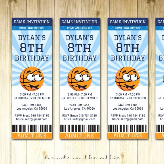 Basketball Ticket Invitation Template Free Best Of Basketball Birthday Invitation Ticket Sports Party Invite