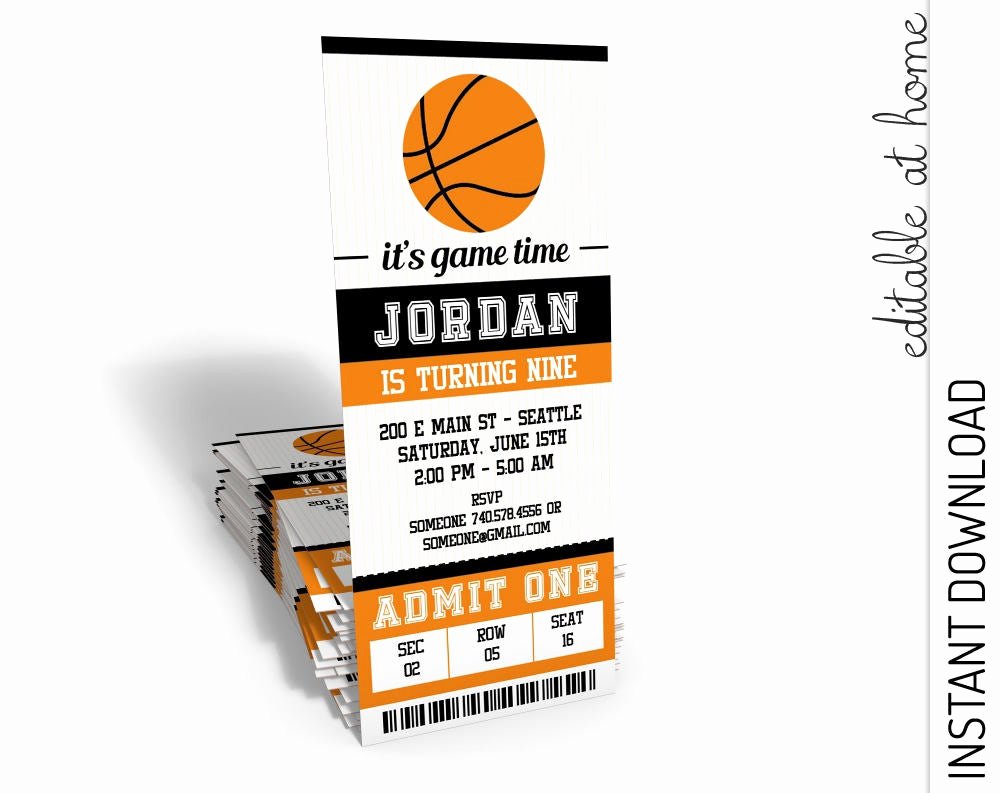 Basketball Ticket Invitation Template Free Elegant Basketball Invitation Basketball Birthday Invitation