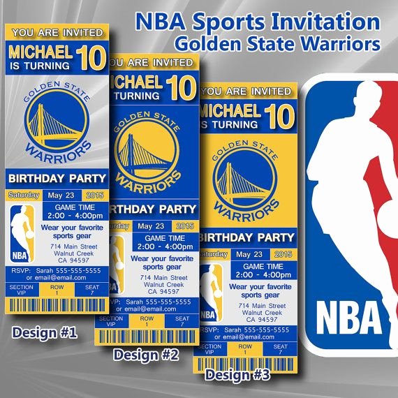 Basketball Ticket Invitation Template Free Lovely Golden State Warriors Nba Birthday Invitation Basketball