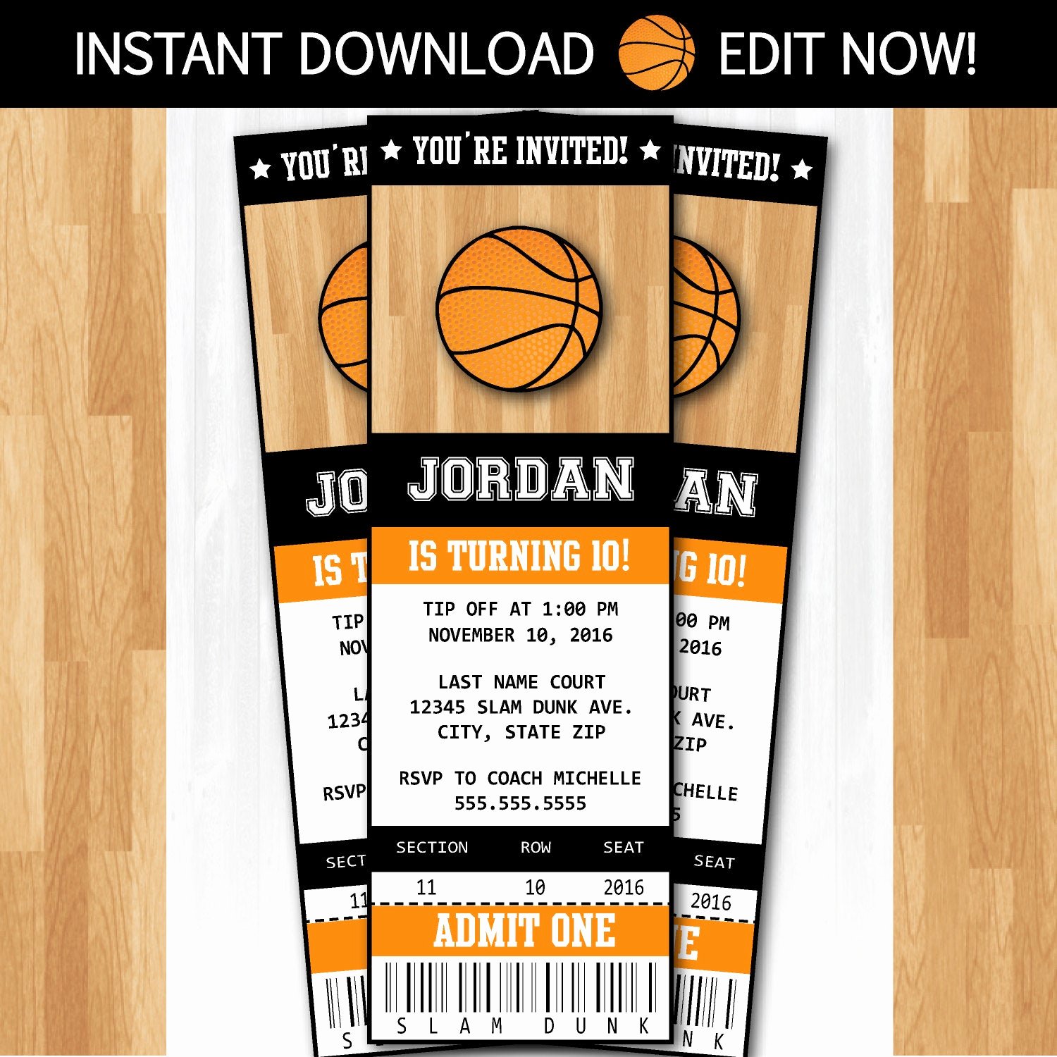 Basketball Ticket Invitation Template Free Luxury Basketball Invitations Diy Instantly Downloadable and