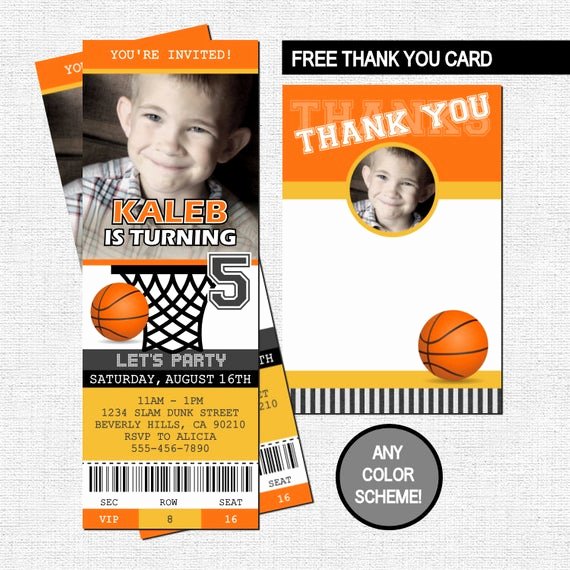 Basketball Ticket Invitation Template Free Luxury Basketball Ticket Invitations Birthday Party Thank You Card