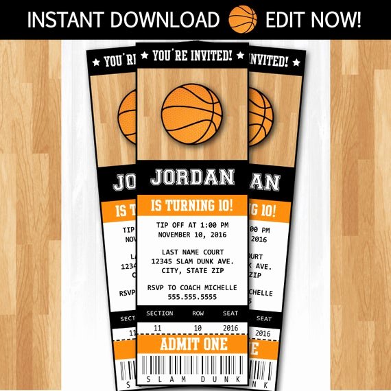 Basketball Ticket Invitation Template Free Unique Basketball Invitations Diy Instantly Downloadable and