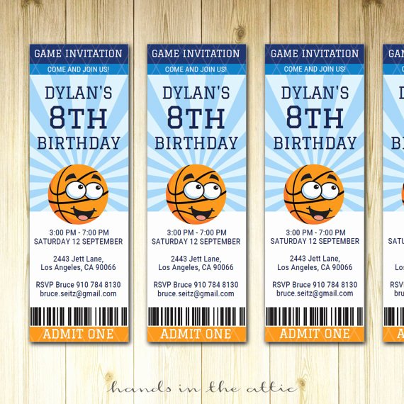 Basketball Ticket Template Elegant Basketball Birthday Invitation Ticket Sports Party Invite