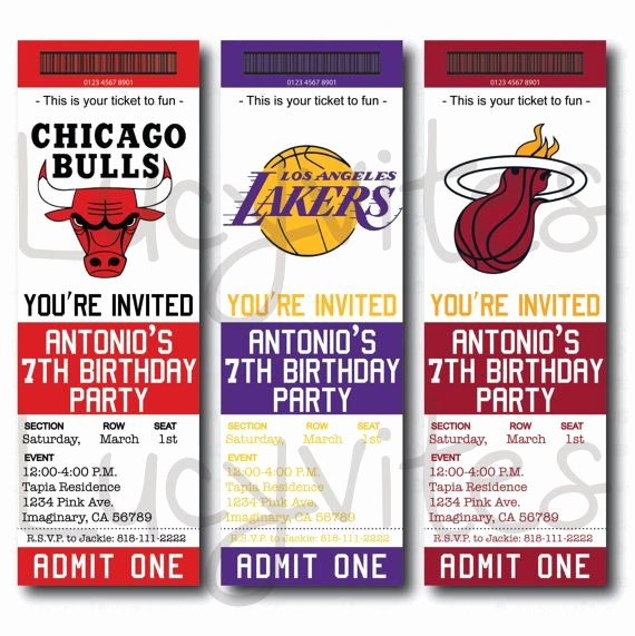 Basketball Ticket Template Inspirational Basketball Ticket Stub Digital Invitation Any Team by