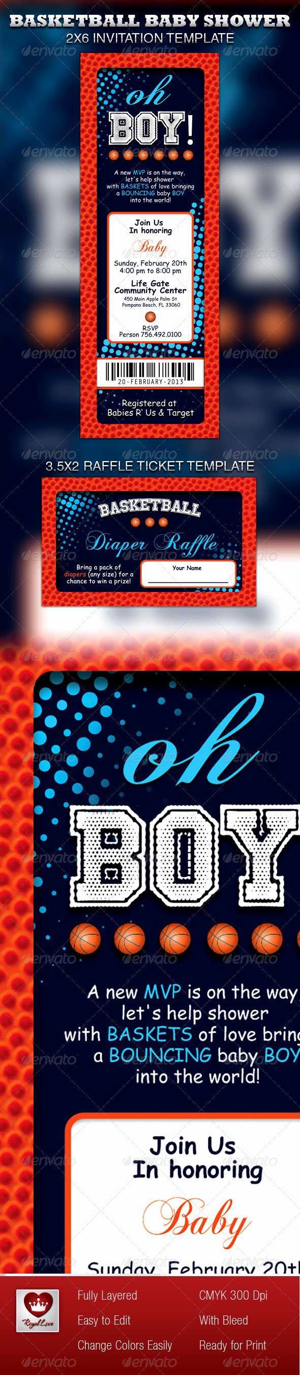 Basketball Ticket Template Lovely Basketball Baby Shower Invitation &amp; Raffle Ticket by