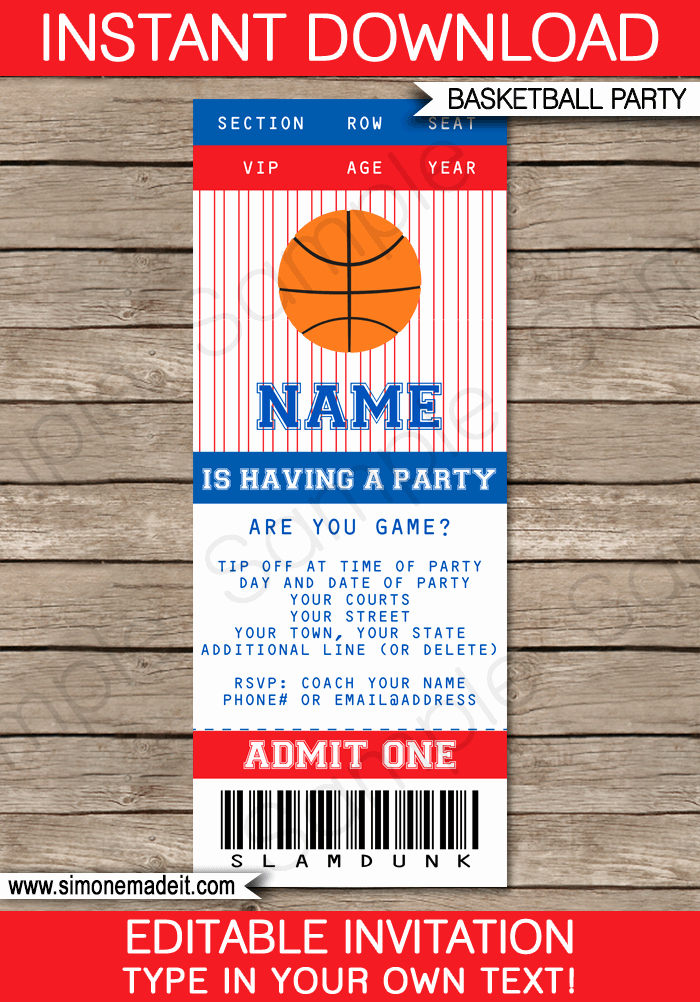 Basketball Ticket Template Lovely Navy Blue and Red Basketball Party Ticket Invitation Template