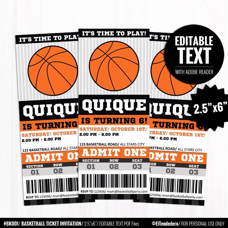 Basketball Ticket Template Luxury Editable Basketball Ticket Invitation Template Printable