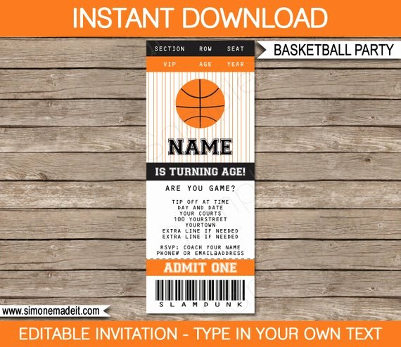 Basketball Ticket Template Unique Basketball Ticket Invitation Template Birthday Party