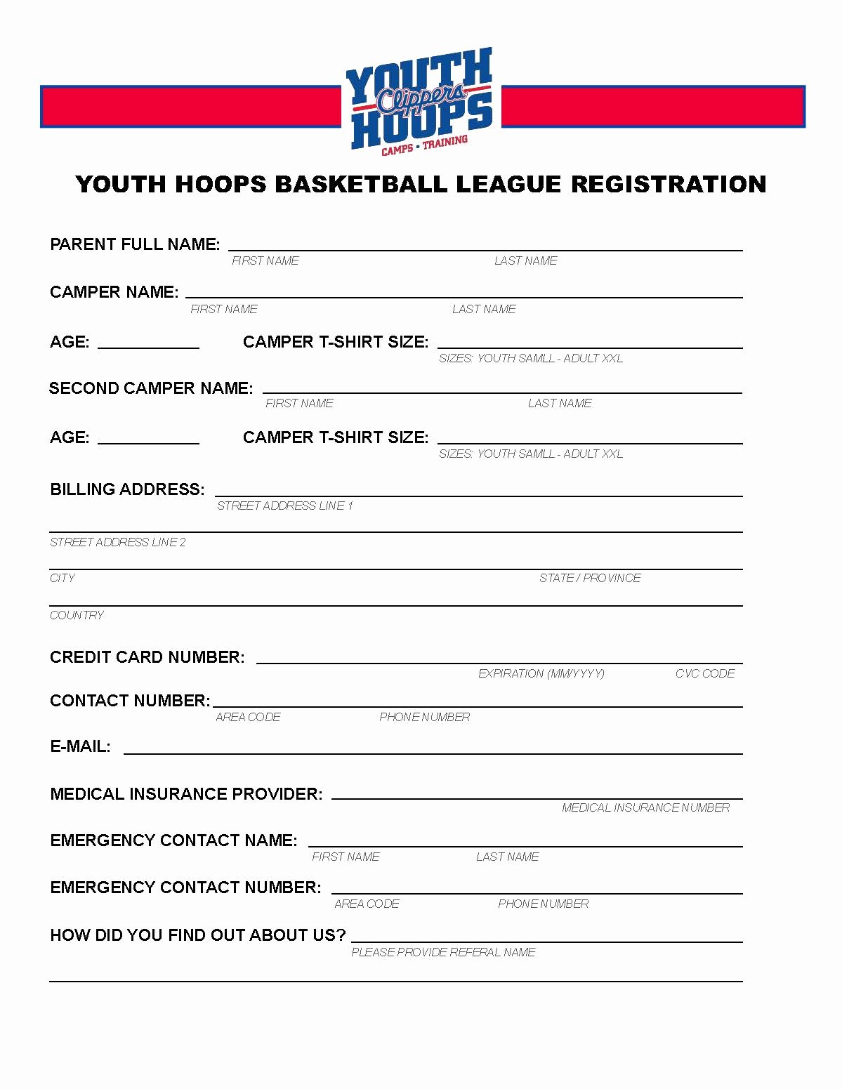 Basketball tournament Registration form Template Best Of Clippers Youth Hoops Basketball League Pdf