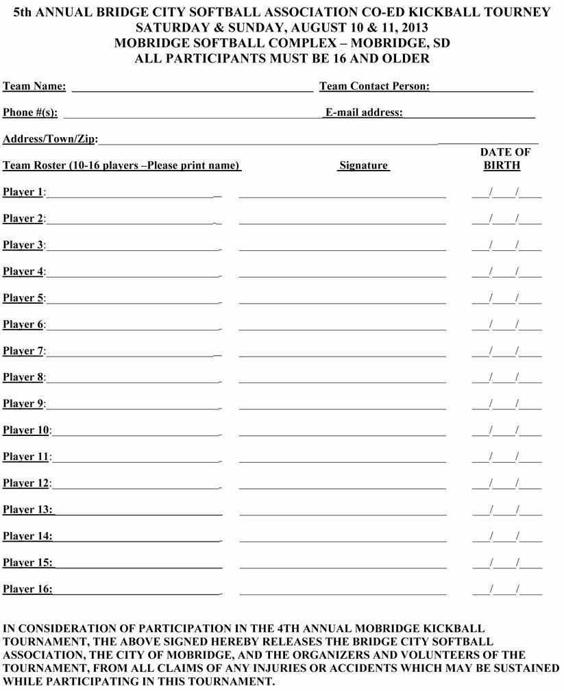 Basketball tournament Registration form Template Lovely 23 Of Kickball Team Roster Template