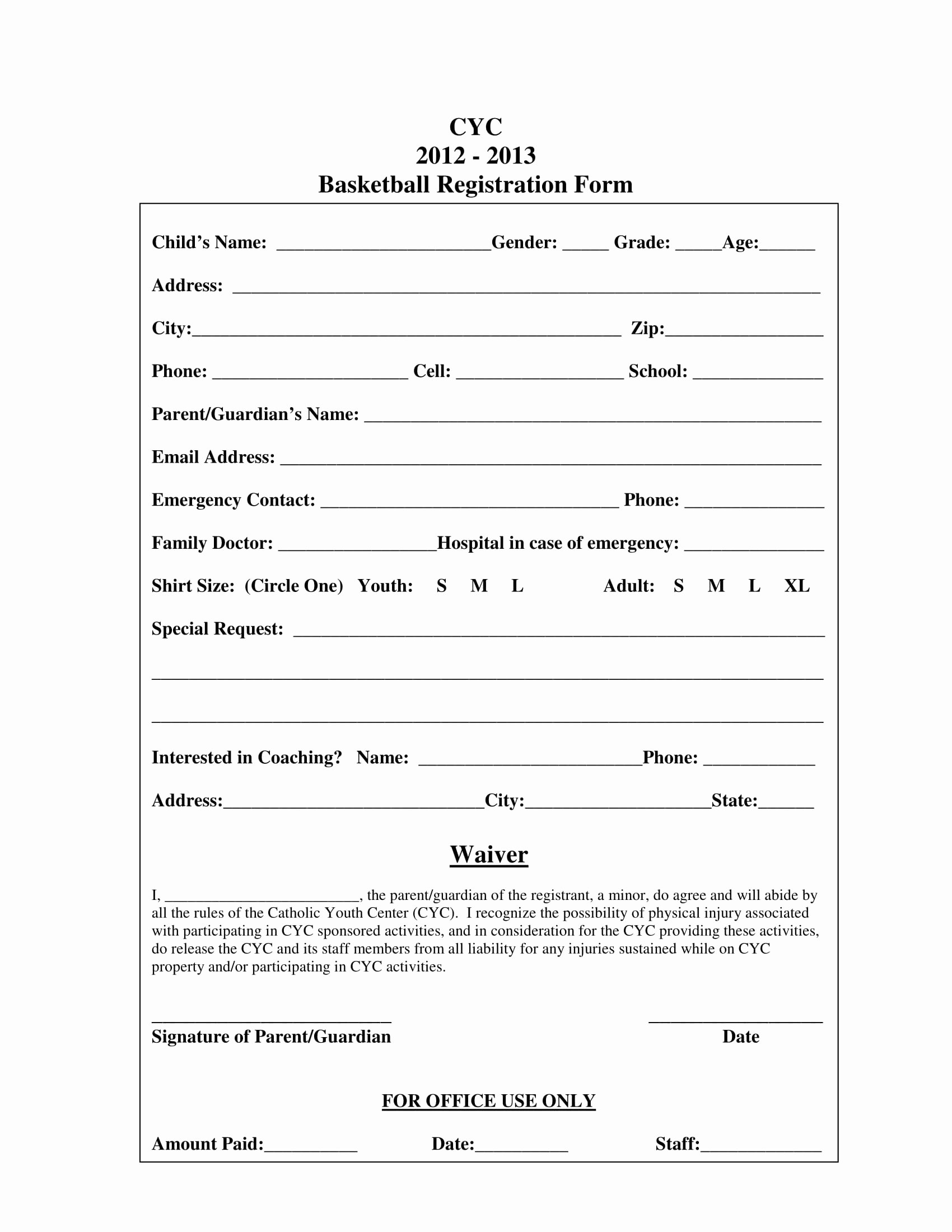 Basketball tournament Registration form Template New 10 Basketball Registration form Samples