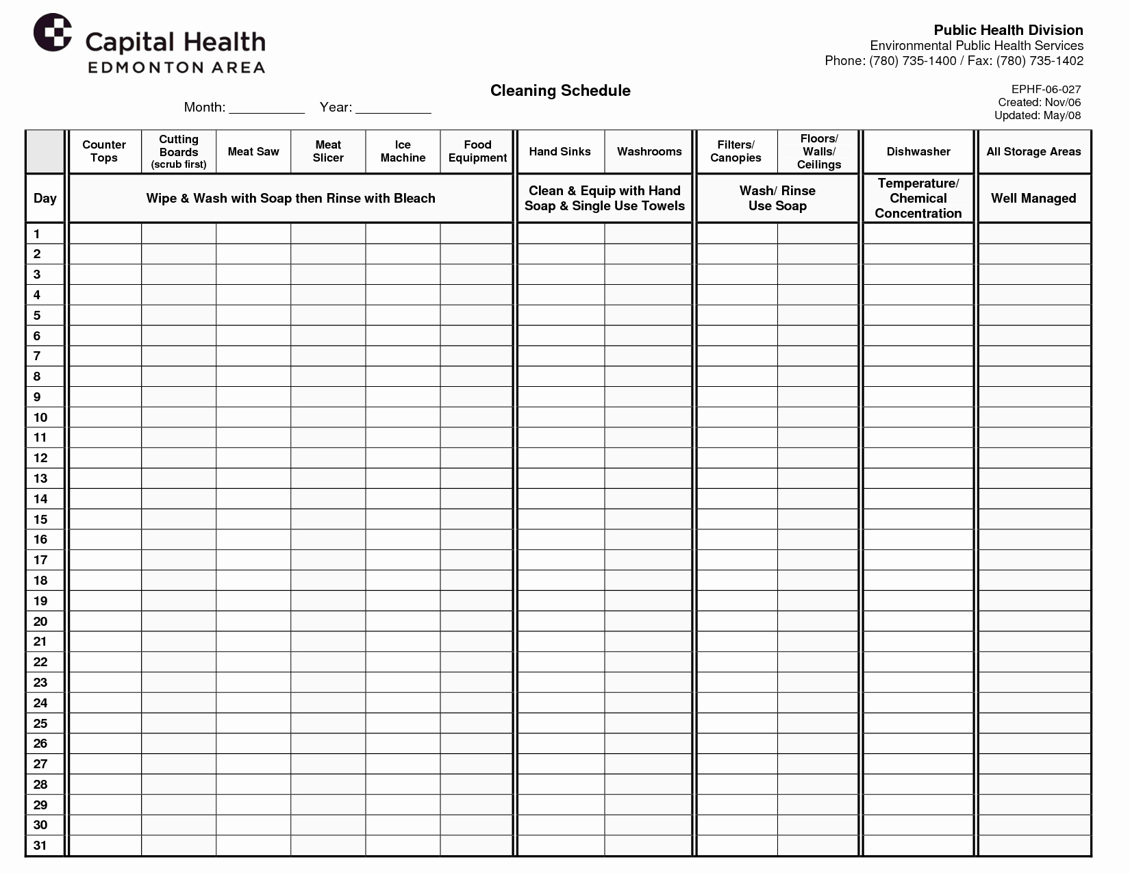 Bathroom Cleaning Checklist Template Awesome Restaurant Food Storage Chart