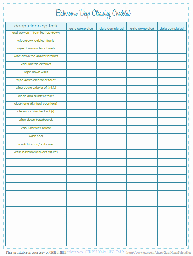Bathroom Cleaning Checklist Template Best Of Freebie Bathroom Deep Cleaning Checklist Clean Mama