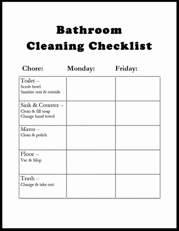 Bathroom Cleaning Checklist Template New Bathroom Cleaning Schedule Template