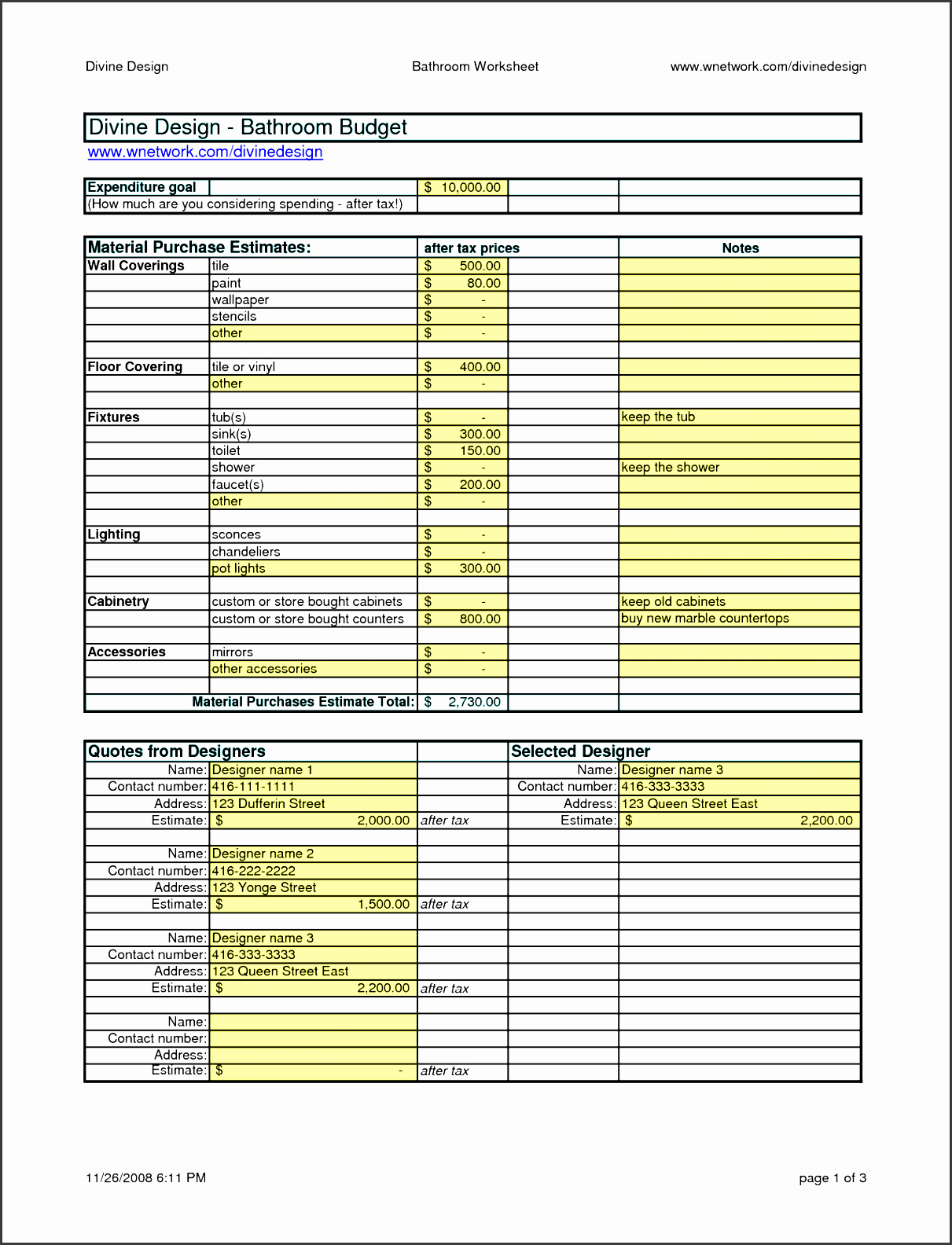 Bathroom Remodel Checklist Excel Luxury 11 Renovation Work Estimate Template Sampletemplatess