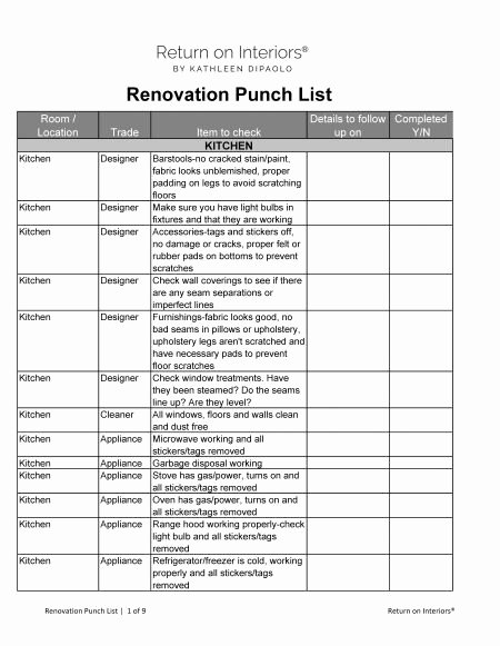 Bathroom Remodel Checklist Excel Unique Remodel Punch List Kitchen Pinterest