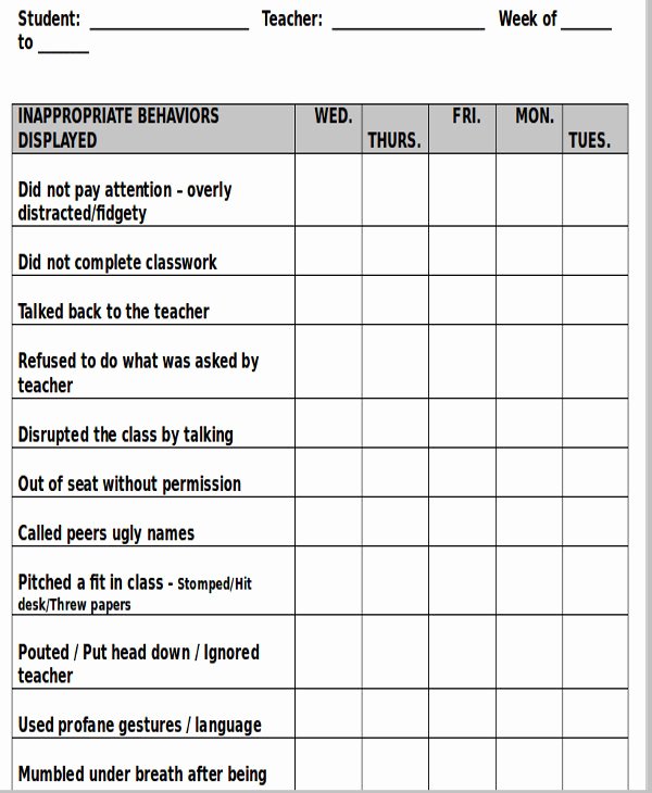 Behavior Plan Template for Elementary Students Best Of 8 Printable Behavior Chart Template 9 Free Word Pdf