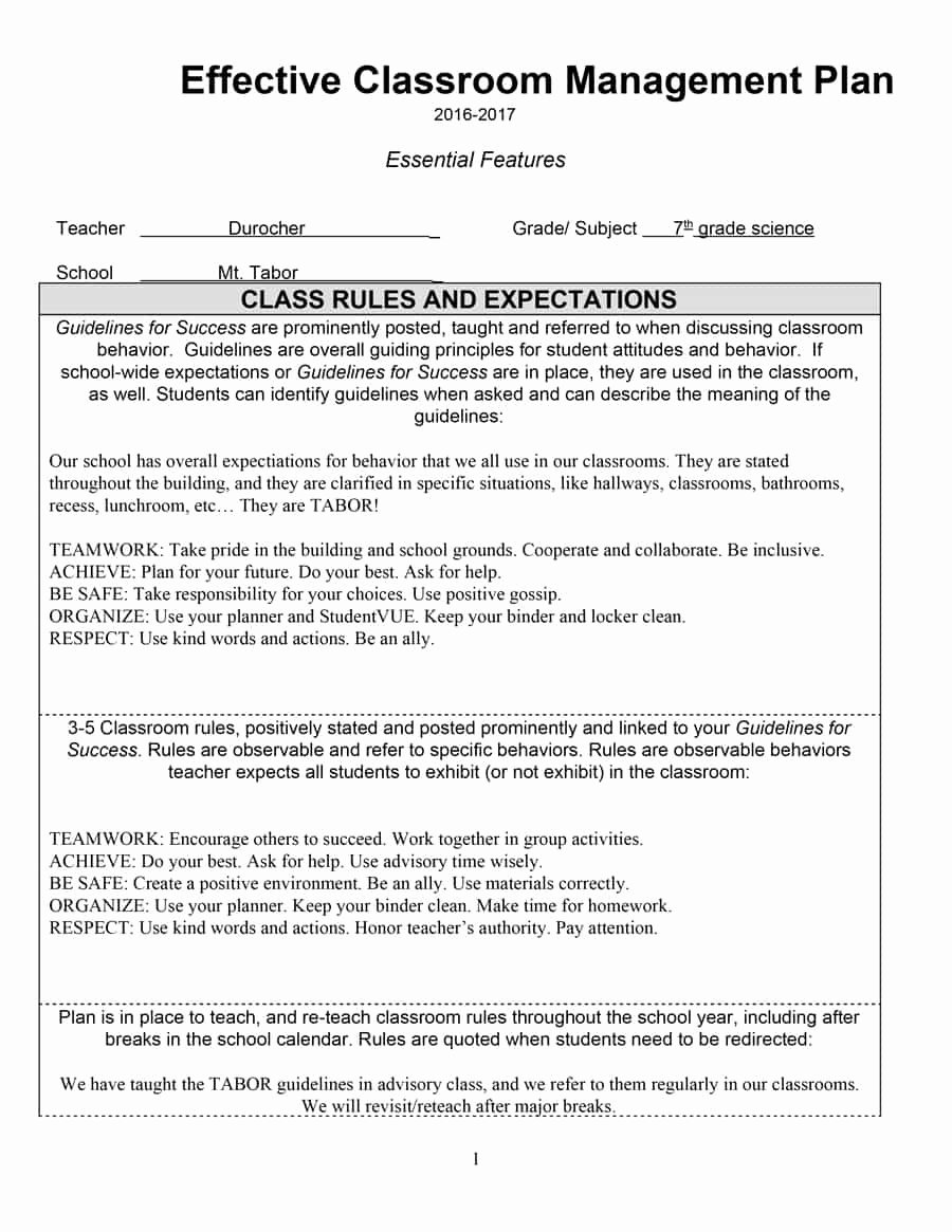 Behavior Plan Template for Elementary Students Elegant Classroom Management Plan 38 Templates &amp; Examples