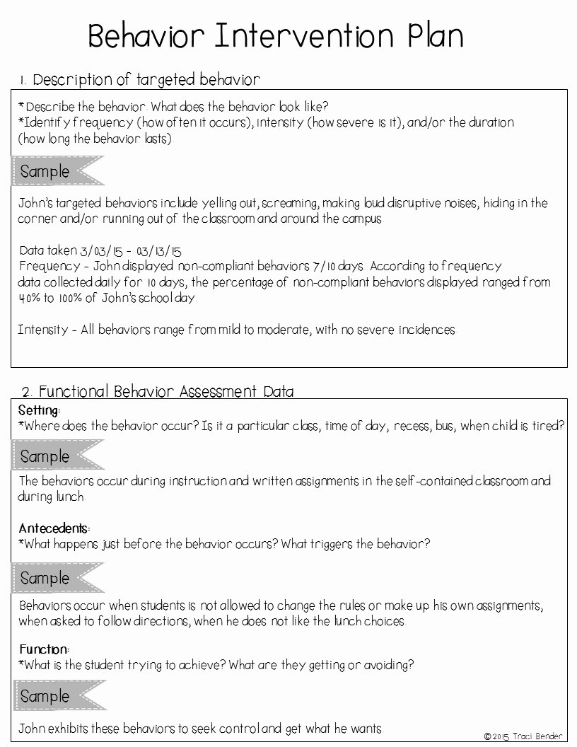 Behavior Plan Template for Elementary Students Unique the Bender Bunch Creating A Behavior Intervention Plan Bip