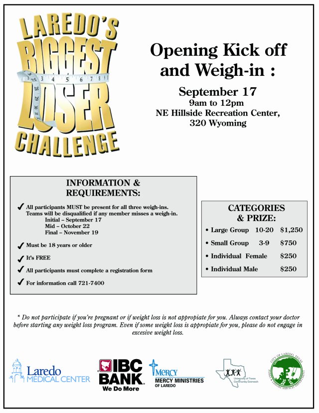 Biggest Loser Contest Flyer Template Unique Laredo’s Biggest Loser Challenge Part Deux