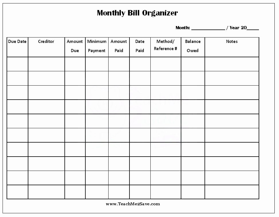 Bill organizer Spreadsheet Elegant Free Printable Monthly Bill organizer Teachme2save