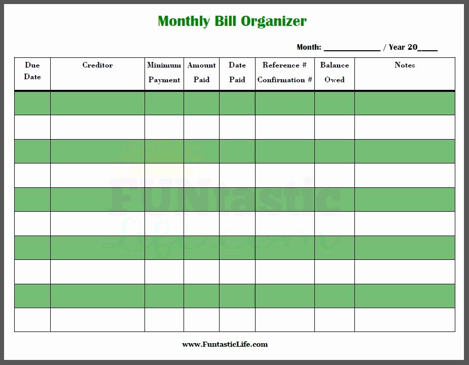 Bill organizer Spreadsheet Fresh Free Printable Monthly Bill organizer Funtastic Life