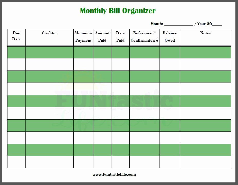 Bill organizer Spreadsheet Fresh Free Printable Monthly Bill organizer Funtastic Life