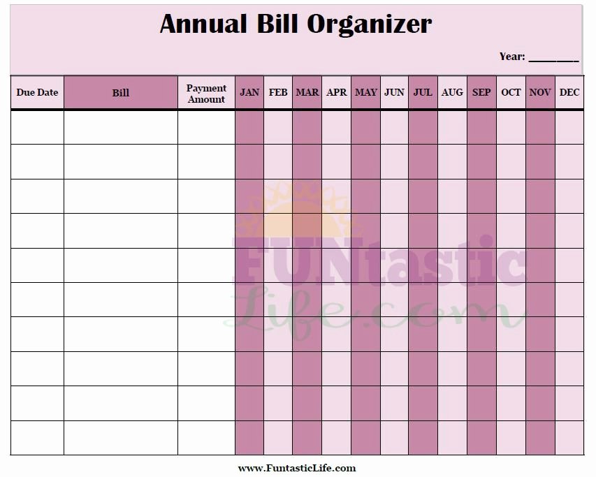 Bill organizer Spreadsheet Luxury Free Printable Annual Bill organizer Money Debt