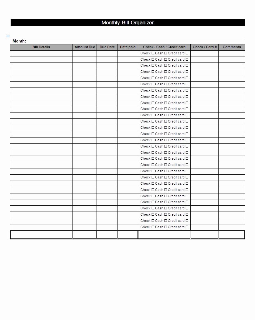 Bill organizer Spreadsheet Unique Monthly Bills organizer Spreadsheet