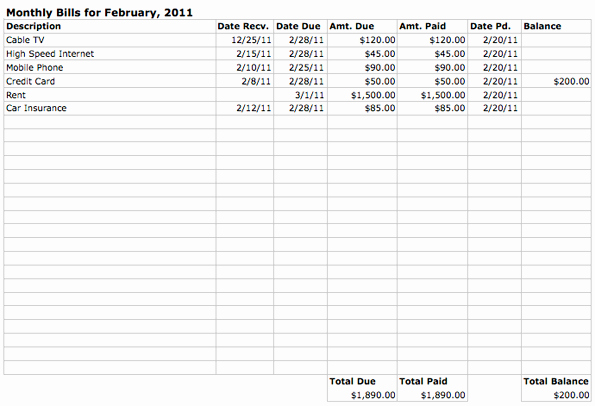 Bill Pay Spreadsheet Beautiful Monthly Bills Spreadsheet Template