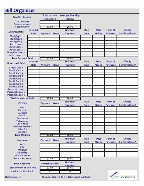 Bill Pay Spreadsheet Luxury Monthly Bill organizer Excel Xls