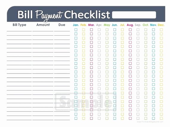Bill Pay Spreadsheet New Bill Payment Checklist Printable Editable Personal