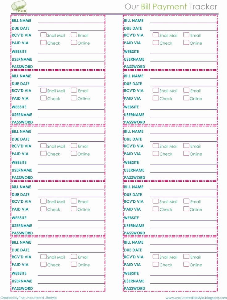Bill Pay Spreadsheet New Free Printable Monthly Bill organizer Sheets
