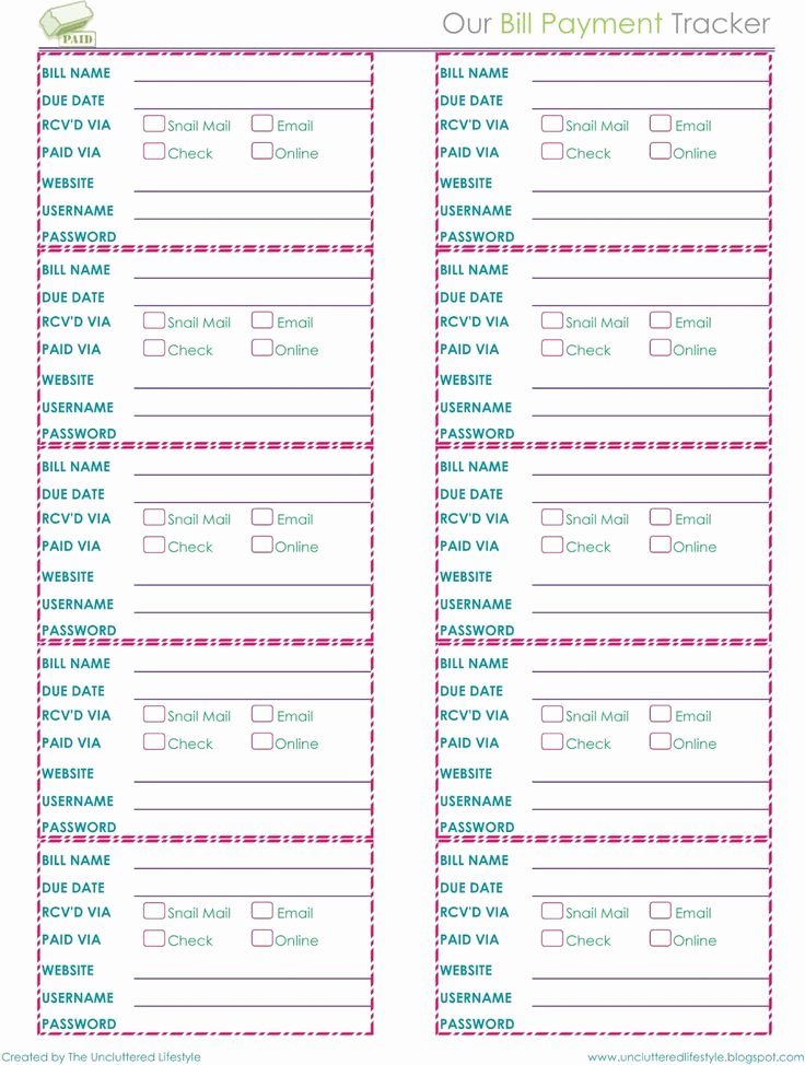 Bill Pay Spreadsheet New Free Printable Monthly Bill organizer Sheets