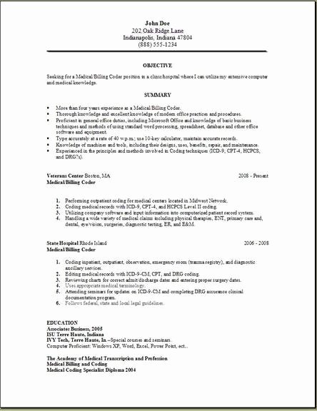 Billing and Coding Resume Beautiful Medical Billing Resume Occupational Examples Samples Free